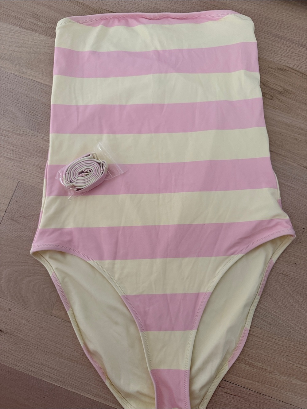 aerie Pink and Cream Striped One-Piece Swimsuit